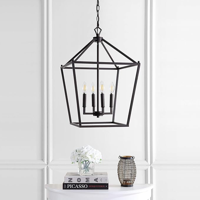 JONATHAN Y JYL7437A Pagoda Lantern Dimmable Adjustable Metal LED Pendant Classic Traditional Farmhouse Dining Room Living Room Kitchen Foyer Bedroom Hallway, 16 in, Oil Rubbed Bronze