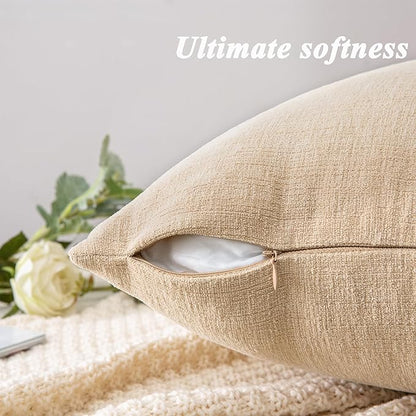 GAWAMAY Decorative Throw Pillow Covers 16x16 Inch Set of 2, Super Soft Chenille Square Pillows Farmhouse Fall Pillowcase for Living Room Bedroom Sofa Couch Cushion Cover Beige 40x40cm (No Insert)
