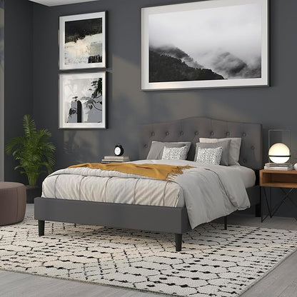 BizChair Arched Button Tufted Upholstered Queen Size Headboard in Dark Gray Fabric