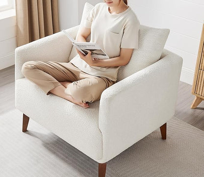 VANOMi Oversized Accent Chair Modern Boucle Armchair for Living Room Sets of 2, 37" Wide & Cozy Reading Chair with Solid Wood Legs, White Upholstered Lounge for Bedroom & Office, (Easy Assembly)