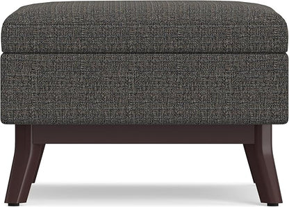 SIMPLIHOME Owen 34 inch Wide Mid Century Modern Rectangle Coffee Table Storage Ottoman in Ebony Tweed Look Fabric, Assembled, for the Living Room, Entryway and Family Room