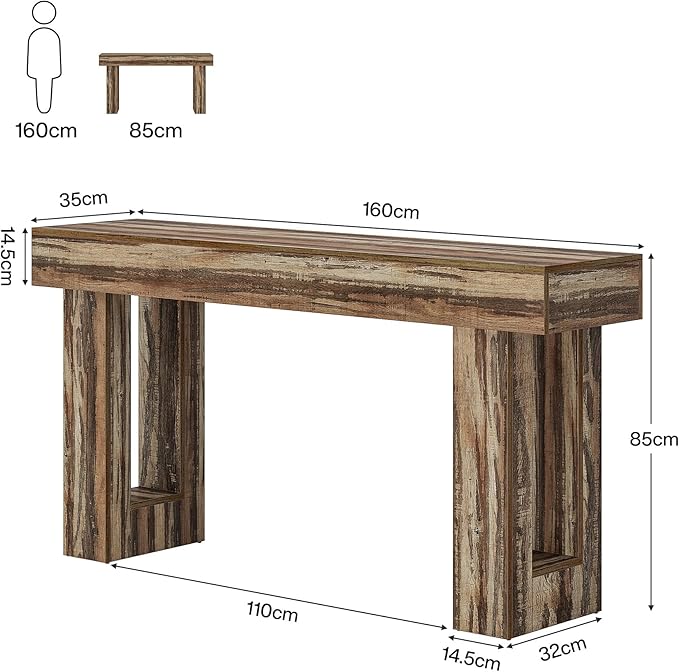 Tribesigns Console Table, 63" Farmhouse Entryway Table, Rectangular Wooden Accent Console for Entrance, Hallway & Living Room (Mottled Gray Brown)