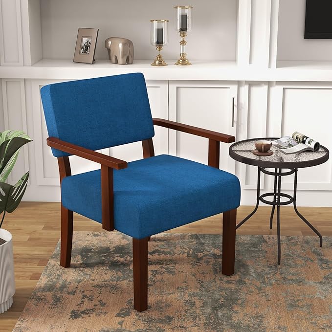 Giantex Modern Accent Chair Set of 2, Linen Living Room Arm Chair w/Soft Padded Seat & Backrest, Rubber Wood Frame, Mid Century Upholstered Reading Chair for Living Room, Bedroom, Reception, Grey