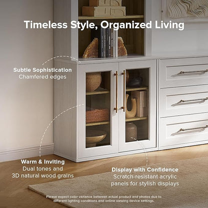 mopio Blake Storage Cabinet, Small Modular Accent Display Sideboard Buffet Cabinet with Storage, Media Console Credenza, for Kitchen, Coffee Bar, Pantry, Living Room (White Oak Acrylic, Single)