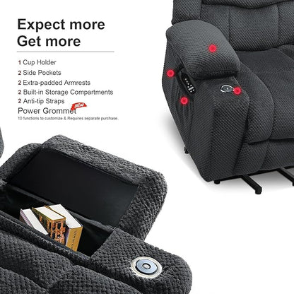 Power Lift Recliner Chair for Living Room Elderly with Massage Recliners Footrest Cup Holder Oversized Electric Heated Reclining Single Sofa Chairs Storage (Grey)