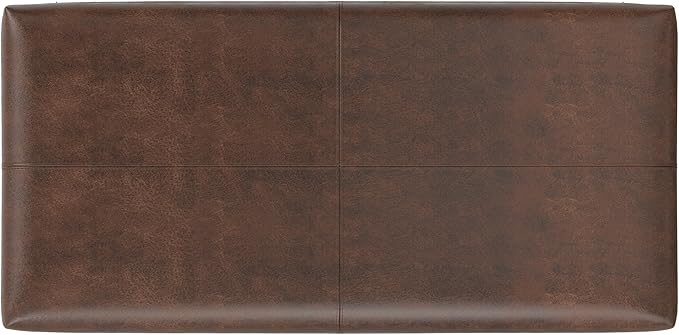SIMPLIHOME Gabbie 48 inch Wide Contemporary Rectangle Rectangular Storage Ottoman in Distressed Chestnut Brown Vegan Faux Leather, Assembled, For the Living Room, Entryway and Family Room