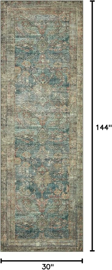 Loloi Magnolia Home by Joanna Gaines Banks Collection BAN-01 Ocean/Spice 2'-6" x 12'-0", .13" Pile Height, Machine Washable, Runner Rug