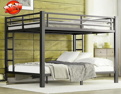 Higher Quality & Stronger Metal Queen Over Queen Bunk Bed, Thickened Heavy Duty More Stable Safer Black Steel Bunkbed (Easier to Assemble)