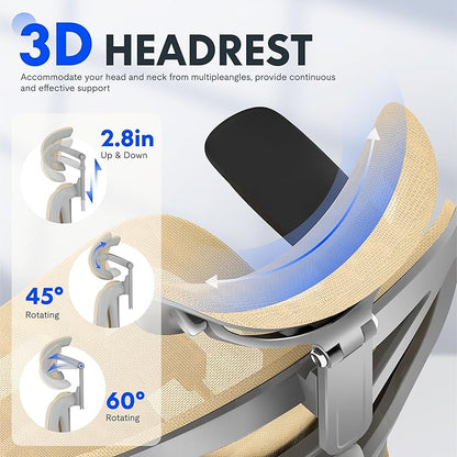 FLEXISPOT ErgoX Premium Ergonomic Office Chair with Footrest- Adjustable 3D Armrests, Dynamic Lumbar Support, Recline & Tilt Function, Mesh Seat, for Home & Office Use,Cream