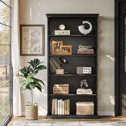 Tribesigns 71-Inch Tall Bookcase, 5-Tier Industrial Metal Bookshelf, Large Etagere Bookcases and Bookshelves, Freestanding Display Shelves for Living Room, Bedroom, Black