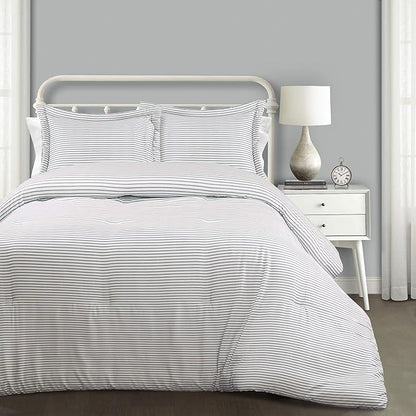 Lush Decor Farmhouse King Size Comforter Set, Reversible Cotton, 3 Piece Set, California King, Blue - Cozy Bedding - Rustic Decor - Modern Farmhouse Bedroom Decor