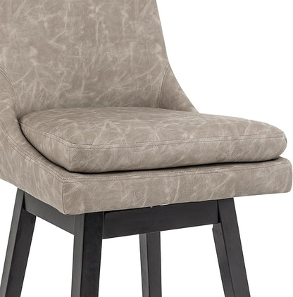 Bar Stools Set of 2, PU Leather Barstools, 26 Inch Upholstered Counter Stools with 14.2" High Back and Footrest, Swivel Counter Height Barstools for Kitchen Island Home Bar Greige