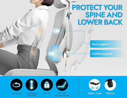 Ergonomic Office Chair-Computer Desk Chairs Comfy, Mesh High-Back Gaming Chair with Adjustable Lumbar Support & Headrest, Executive Task Chair for Adults, Comfortable for Long Hours (Gold)