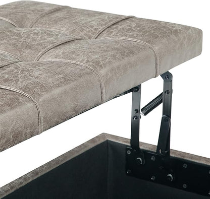 SIMPLIHOME Harrison 36 inch Wide Transitional Square Coffee Table Storage Ottoman in Distressed Grey Taupe Vegan Faux Leather, Assembled, For the Living Room and Bedroom