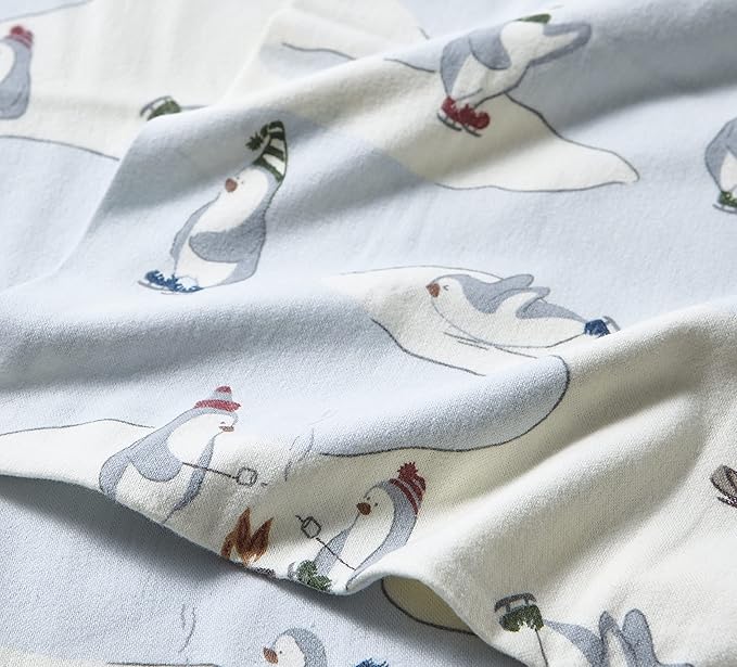 Eddie Bauer - Flannel Sheets Kingsize, Anti-Pilling & Wrinkle Resistant Cotton, Touchably Soft for All-Season Comfort - Bed Sheets with Matching Pillowcase & Fitted Sheet (Skating Penguin)