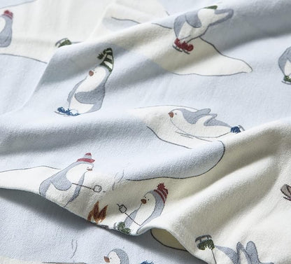 Eddie Bauer - Flannel Sheets Kingsize, Anti-Pilling & Wrinkle Resistant Cotton, Touchably Soft for All-Season Comfort - Bed Sheets with Matching Pillowcase & Fitted Sheet (Skating Penguin)