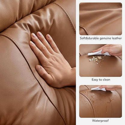 CHITA Large Power Zero Gravity Recliner Chair, Genuine Leather Recliner Chair for Adults with Adjustable Power Headrest and Hidden Slide-Out Cupholders, USB and Type-C Ports, Saddle