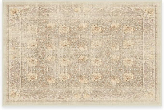 RUGGABLE x Morris & Co Machine Washable Area Rug – Pimpernel Vintage Stone 2x3, Stain-Resistant, Non-Slip – Small Rugs for Living Room, Bedroom, Hallway, Entryway & Bathroom–with Cushioned Pad