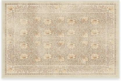 RUGGABLE x Morris & Co Washable Area Rug– Pimpernel Vintage Stone 2x3, Stain-Resistant, Non-Slip – Small Machine Washable Rugs for Living Room, Bedroom, Hallway, Entryway & Bathroom–with Standard Pad