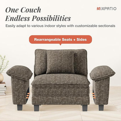 123-Inch L Shaped Sectional Sofa with Cloud Cushions, Deep Seat Modular Couch Set w/ 4 Seats & 1 Ottomans, Removable Arms, Plush Chenille Upholstery for Living Room, Apartment - Smoky Gray