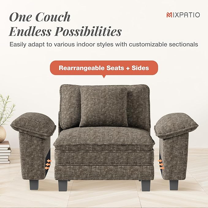 123-Inch U Shaped Sectional Sofa with Cloud Cushions, Deep Seat Modular Couch Set w/ 5 Seats & 2 Ottomans, Removable Arms, Plush Chenille Upholstery for Living Room, Apartment - Smoky Gray