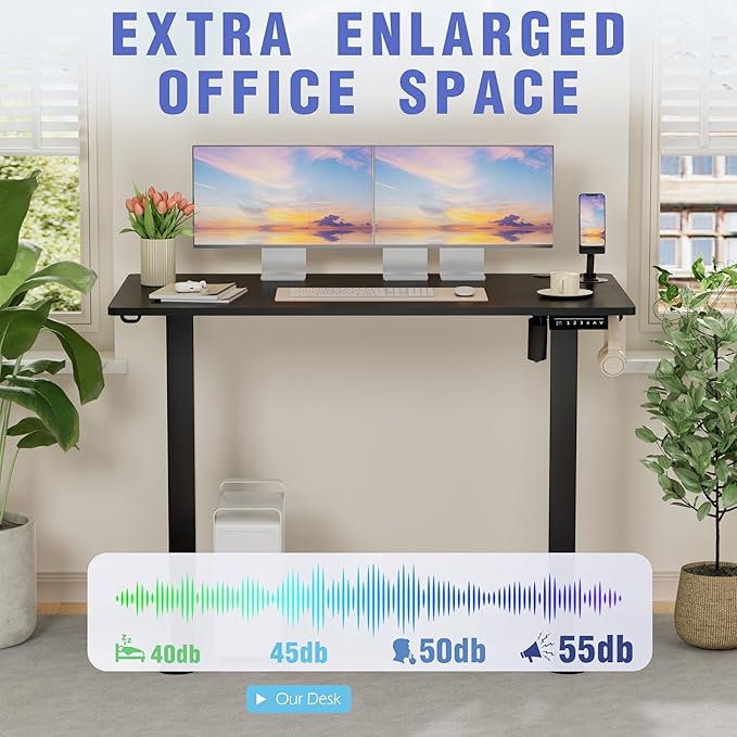 Homall Height Adjustable Electric Standing Desk, Memory Stand up Desk with Headphone Hook, Home Office Desks with Splice Board