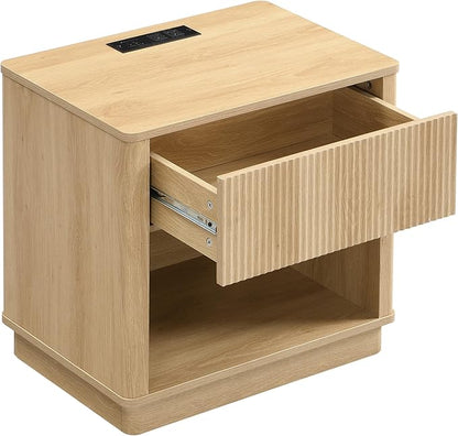 Christopher Knight Home Taria Modern Nightstand with Charging Station, Wooden Bedside Table/End Table with Outlet & USB Port for Bedroom/Living Room, Multipurpose Storage Cabinet with Drawers, Natural