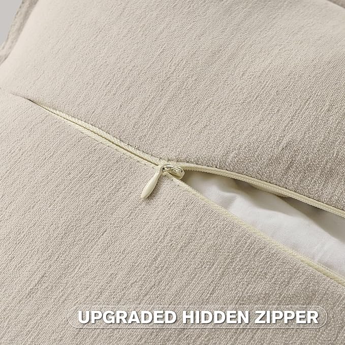 FUTEI Beige Chenille Throw Pillow Covers 24x24 Inch Set of 2,Edges Double-Stitched European Cushion Cases,Modern Home Decor for Couch Living Room