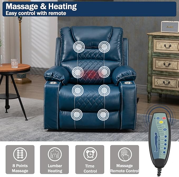 Dual Motor Power Lift Recliner Chair Sofa with Massage and Heating for Big Elderly Adults People, Lay Flat Lift Chair, Infinite Position, 2 Cup Holders, 2 Side Pockets, Lumbar Pillow