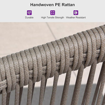 PURPLE LEAF 4 Pieces Patio Conversation Set Outdoor Wicker Furniture with Aluminum Table and Rattan Chairs Sofa Cushions Included for Porch Backyard Garden Balcony Champagne