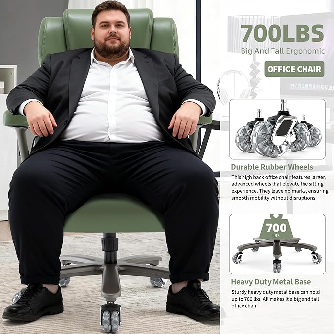 Big and Tall Office Chair 700lbs- Large High Back Executive Computer Desk Chair with 3D Flip-Up Arms, Adjustable Lumbar Support, Extra Wide Plus Size Seat, Heavy Duty Metal Base & Quiet Rubber Wheels