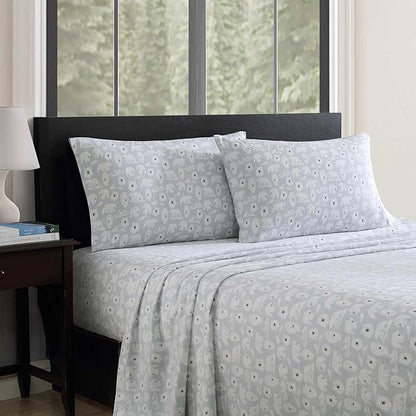 Eddie Bauer - Flannel Sheets King Size, Anti-Pilling & Wrinkle Resistant Cotton, Touchably Soft for All-Season Comfort - Bed Sheets with Matching Pillowcase & Fitted Sheet (Explorer Bears Grey)