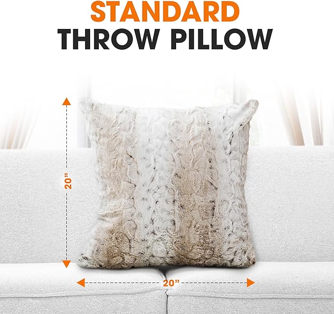 Cheer Collection Embossed Faux Fur Throw Pillows - Set of 2 Lumbar Couch Pillows, 20" x 20" - Snow Leopard
