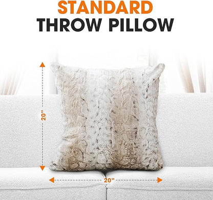 Cheer Collection Embossed Faux Fur Throw Pillows - Set of 2 Lumbar Couch Pillows, 20" x 20" - Snow Leopard