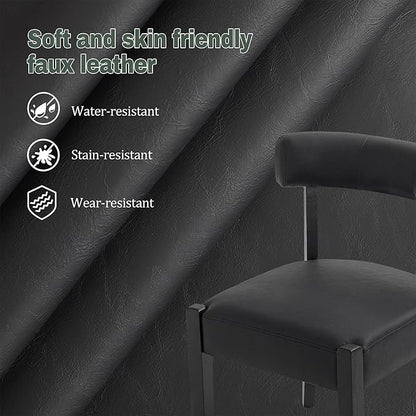 Modern Black Dining Chairs Set of 6, Faux Leather Upholstered Kitchen & Dining Room Chairs, Mid Century Modern Wooden Dining Chairs Oversized Sturdy Rounded Chairs Curved Back