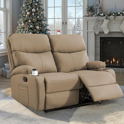 Manual Reclining Loveseat Anti-Scratch Loveseat Recliner Sofa with Side Pocket and Cupholders Wall Hugger 2 Seat Reclining Sofa Chair for RV Living Room Meeting Room Bedroom Apartment