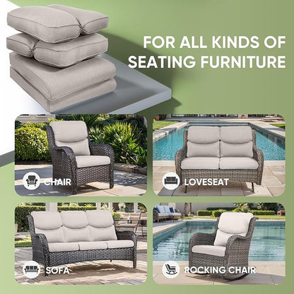 Outdoor Chair Cushion Set, 25 x 22 Deep Seat Cushion, Patio Chair Cushions for Outdoor, Include 1 Seat Cushion and 1 Back Cushion, Beige