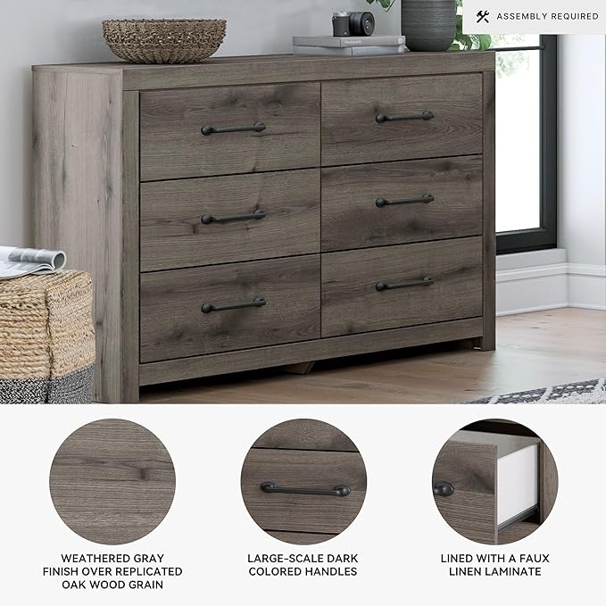 Signature Design by Ashley Urbanoore Rustic 6-Drawer Dresser with Safety Stop, Gray