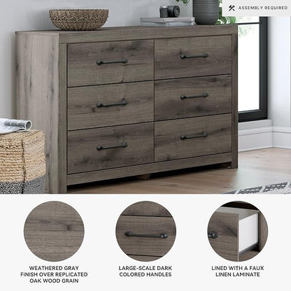 Signature Design by Ashley Urbanoore Rustic 6-Drawer Dresser with Safety Stop, Gray