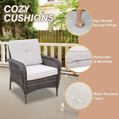 COOS BAY Vintage Courtyard Patio Furniture Set, Wicker Outdoor Furniture, Patio Conversation Sets, 2 Chairs, 2 Rocking Chairs, Loveseat, Coffee Table and Side Table, 7 Pieces, Gray/Beige