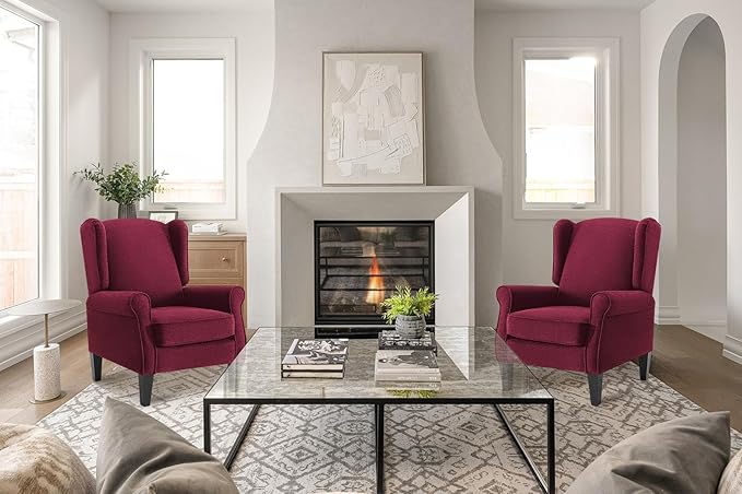 Accent Chair for Living Room Set of 2, High Back Reading Armchairs with Removable Seat Cushion, Mid-Century Single Couch in Fabric, Modern Ergonomic Wingback Chair for Bedroom,Club, Balcony