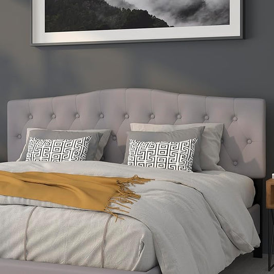 BizChair Arched Button Tufted King Size Headboard in Light Gray Fabric