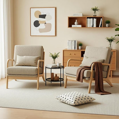 Claiks Mid-Century Modern Accent Chair, Living Room Armchair with Solid Wood Frame & Lumbar Pillow, Comfy Upholstered Lounge Chair for Bedroom, Office, Corduroy, Khaki