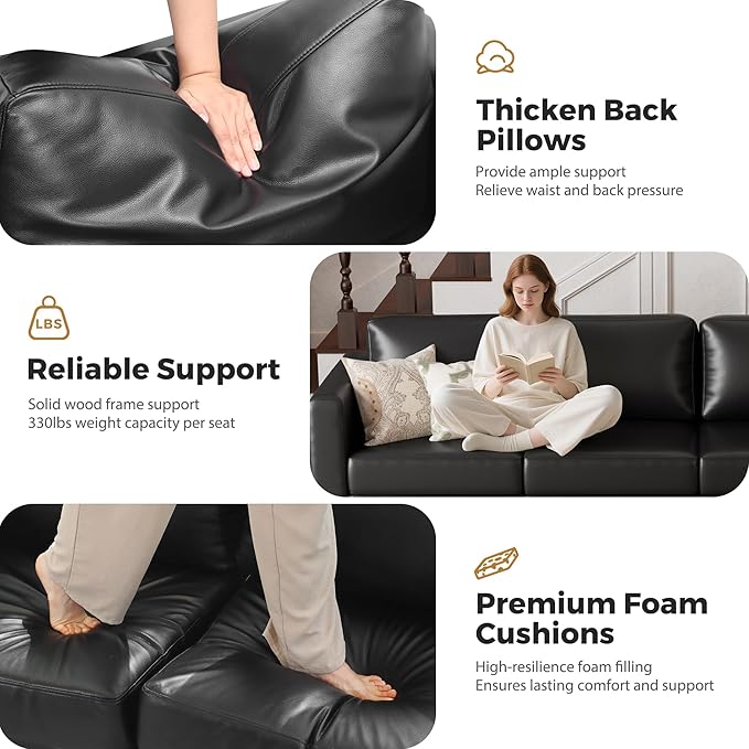 ABCASA Faux Leather Accent Chair with Ottoman,Upholstered Armchair with Storage,Extra-Deep-Seated Modular Single Sofa,Reading Chair with Footrest for Living Room Lounge Chair Black