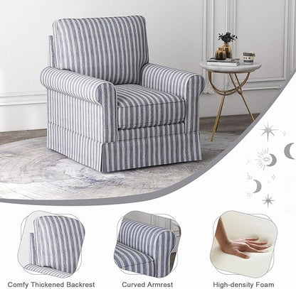 INZOY Swivel Accent Chair Set of 2, Mid Century Modern Reading Chair, Upholstered Swivel Square Chair for Living Room Bedroom Small Spaces, Fully Assembled, Blue Stripe