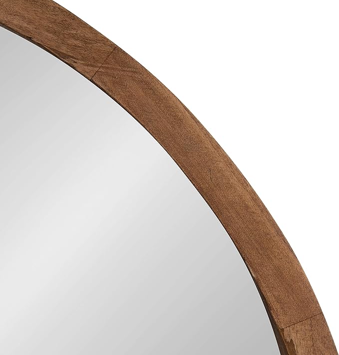 Kate and Laurel Hutton Round Decorative Modern Wood Frame Wall Mirror, 22 Inch Diameter, Natural Rustic