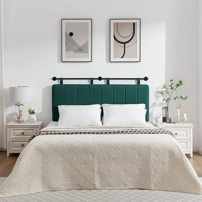UEV Queen Headboard Only, Wall Mounted Hanging Upholstered Bed Head Board, Modern Vertical Channel Design of Fine Linen, Elegant Dark Green Fluted Headboard for Bedroom (Dark Green, Queen Size)