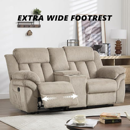 CANMOV Recliner Sofa Set, Manual Recliner Loveseat with Overstuffed Armrest for Living Room,Bedroom Furniture,Office,2 Seat Light Brown