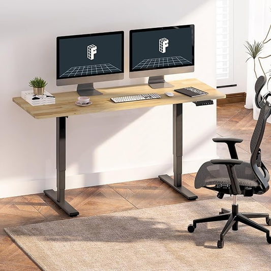 FlexiSpot E6 Solid Wood 3-Stage Dual Motor 48 x 24 Electric Standing Desk, Holds 220 lbs, Adjustable Height w/ Memory Presets, Butcher Block Rubberwood Desktop & Black Frame, Ships in 2 Boxes