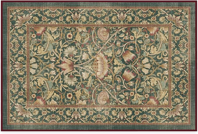 RUGGABLE x Morris & Co Machine Washable Area Rug – Lodden Soft Evergreen & Gold 2x3, Stain-Resistant, Non-Slip – Small Rugs for Living Room, Bedroom, Hallway, Entryway & Bathroom–with Standard Pad